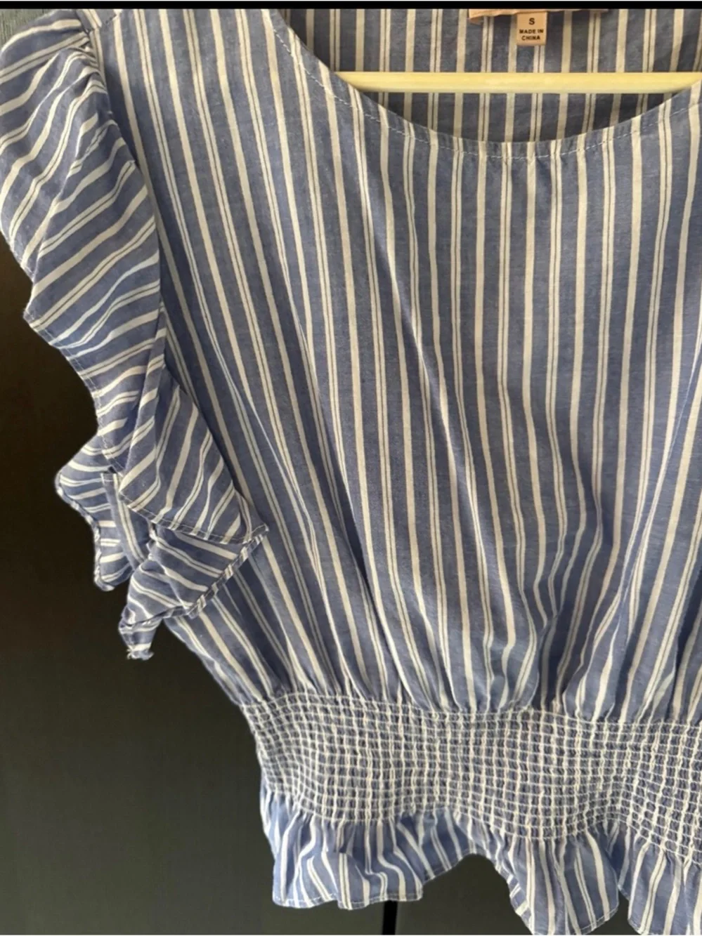 Philosophy Blue and White Vertical Stripe Top with Smocked Detail - Picture 3 of 4